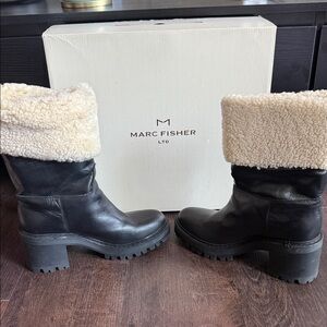 Marc Fisher Black Boots with Cream Shearling